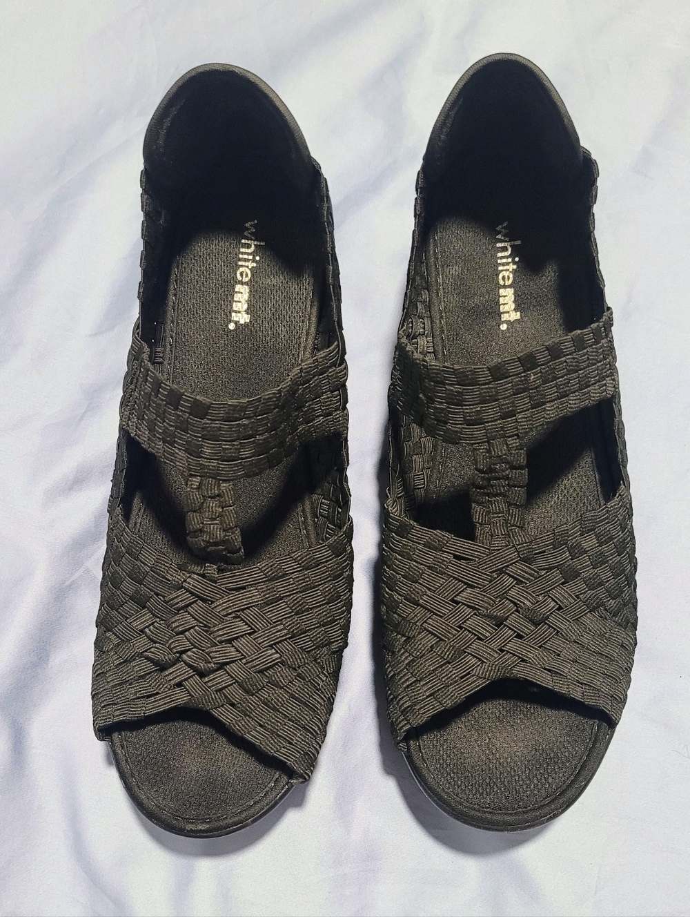 White Mountain Black Woven Elastic Slingback Sandals